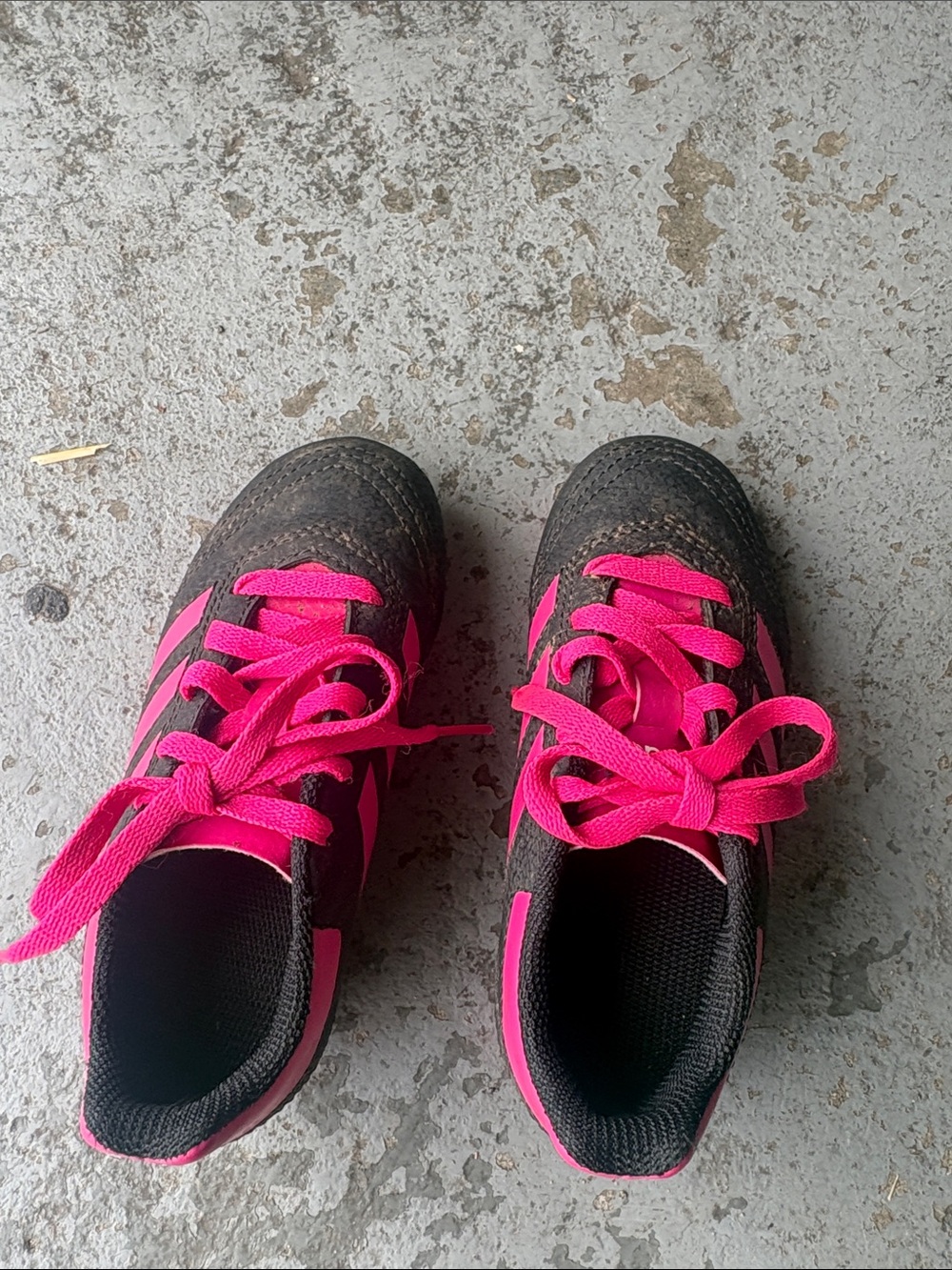 Adidas Kids Black Sneakers with Bright Pink Accents